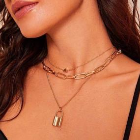 img 2 attached to Chic And Elegant: Micuco 14K Gold Plated Layered Necklace With Lock Heart Bean Disc Pendant, Perfect For Women