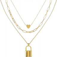 chic and elegant: micuco 14k gold plated layered necklace with lock heart bean disc pendant, perfect for women logo