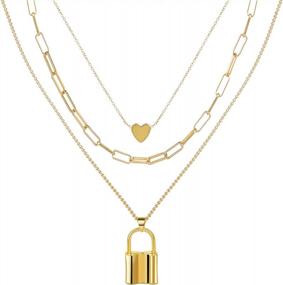 img 4 attached to Chic And Elegant: Micuco 14K Gold Plated Layered Necklace With Lock Heart Bean Disc Pendant, Perfect For Women