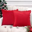 red velvet outdoor cushion covers 18x18 - set of 2 decorative throw pillow covers with pom-poms for sofa bed by top finel logo