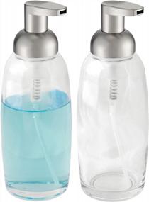 img 4 attached to Stylish And Convenient: MDesign Refillable Glass Foaming Hand Soap Dispenser 2 Pack In Clear/Brushed For Bathroom Countertop - Malloy Collection