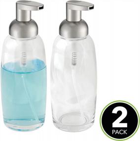 img 3 attached to Stylish And Convenient: MDesign Refillable Glass Foaming Hand Soap Dispenser 2 Pack In Clear/Brushed For Bathroom Countertop - Malloy Collection