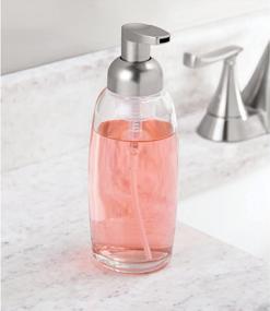 img 2 attached to Stylish And Convenient: MDesign Refillable Glass Foaming Hand Soap Dispenser 2 Pack In Clear/Brushed For Bathroom Countertop - Malloy Collection