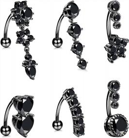 img 4 attached to Stunning 6 Piece Set Of Clear CZ Dangle Belly Button Rings Made Of 316L Surgical Steel With Reverse Curved Barbell Piercing - Perfect Body Jewelry For Women