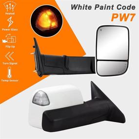 img 4 attached to 🚗 Siziom Towing Mirrors for Dodge Ram 1500 2500 3500: Power Heated, Signal Light, Extendable Manual Telescoping, Folding - Paint White