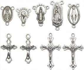 img 4 attached to 100G (60Pcs) Antique Silver Cross Jesus Maria Our Lady Miraculous Centerpiece Crucifix Medal Charms Pendants For Crafting, Jewelry Findings Making Accessory For DIY Rosary Necklace Bracelet (M154)