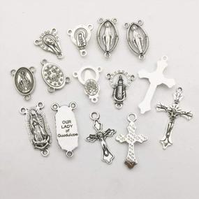 img 1 attached to 100G (60Pcs) Antique Silver Cross Jesus Maria Our Lady Miraculous Centerpiece Crucifix Medal Charms Pendants For Crafting, Jewelry Findings Making Accessory For DIY Rosary Necklace Bracelet (M154)