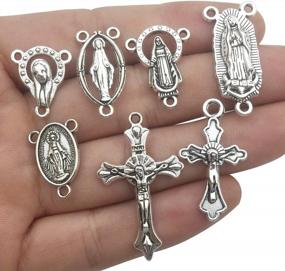 img 3 attached to 100G (60Pcs) Antique Silver Cross Jesus Maria Our Lady Miraculous Centerpiece Crucifix Medal Charms Pendants For Crafting, Jewelry Findings Making Accessory For DIY Rosary Necklace Bracelet (M154)