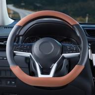 🚗 upgrade your drive with seg direct flat bottom steering wheel cover - premium microfiber leather, d-shaped, 14 1/2-15 inch, in sleek black brown логотип