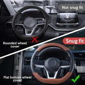 img 2 attached to 🚗 Upgrade Your Drive with SEG Direct Flat Bottom Steering Wheel Cover - Premium Microfiber Leather, D-Shaped, 14 1/2-15 inch, in Sleek Black Brown
