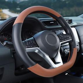 img 3 attached to 🚗 Upgrade Your Drive with SEG Direct Flat Bottom Steering Wheel Cover - Premium Microfiber Leather, D-Shaped, 14 1/2-15 inch, in Sleek Black Brown