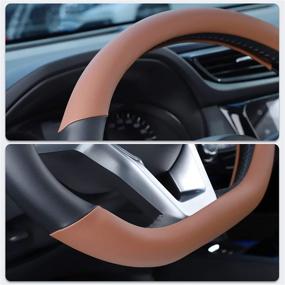 img 1 attached to 🚗 Upgrade Your Drive with SEG Direct Flat Bottom Steering Wheel Cover - Premium Microfiber Leather, D-Shaped, 14 1/2-15 inch, in Sleek Black Brown