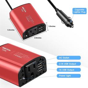 img 3 attached to Bapdas 150W Car Power Inverter DC 12V To 110V AC Car Plug Adapter Outlet 2 USB Ports (Red)