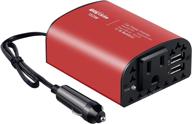 bapdas 150w car power inverter dc 12v to 110v ac car plug adapter outlet 2 usb ports (red) logo