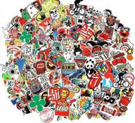 random assortment of 50 cool music, film and travel stickers for skateboards, guitars, laptops, luggage, cars, bikes, and more logo