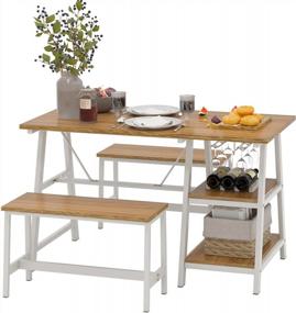 img 2 attached to Stylish Oak 3-Piece Dining Set With Wine Rack And Glass Holder For Home And Kitchen By Sogesfurniture