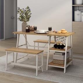 img 1 attached to Stylish Oak 3-Piece Dining Set With Wine Rack And Glass Holder For Home And Kitchen By Sogesfurniture