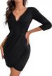 sakaly women's casual fall dresses 2022 deep v-neck 3/4 sleeve cocktail party bodycon ruched waist mini dresses sk393 logo