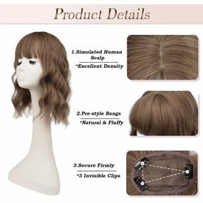 img 1 attached to Curly Wavy Hair Topper With Bangs And Clips For Women - FESHFEN Synthetic Hair Extensions For Thinning Crown, 14 Inches In Brown Mixed Blonde, Ideal Hairpiece For Daily Use
