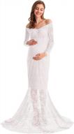 hihcbf women mermaid maternity lace dress v-neck off shoulder slim fit bridesmaid wedding baby shower photo shoot gown logo