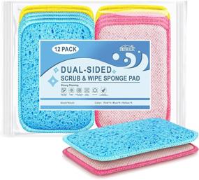 img 4 attached to 🧽 12 Pack Dual Sided Scrub and Wipe Cleaning Pads for Kitchen - All Purpose Cloth for Dishes, Pots, Pans, Non-Stick Cookware, Countertop (Red, Yellow, Blue)