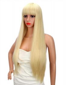 img 4 attached to Get The Perfect Look With Kalyss 28 Inch Long Straight Synthetic Blonde Hair Wig For Women With Hair Bangs