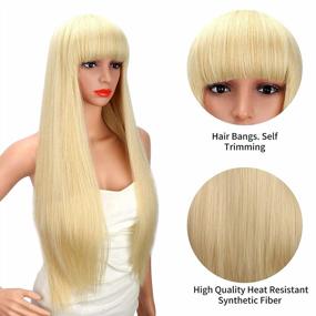 img 2 attached to Get The Perfect Look With Kalyss 28 Inch Long Straight Synthetic Blonde Hair Wig For Women With Hair Bangs