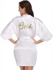 img 4 attached to Satin Wedding Robe With Gold Glitter/Rhinestones For Bridesmaids & Brides By Vlazom