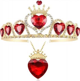 img 4 attached to IDOXE Evie Royal Red Heart Necklace And Tiara Set: Queen Of Hearts Eive Costume For Girls Teen Halloween