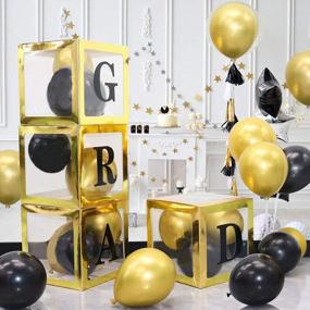img 4 attached to 4Pcs Graduation Party Decoration Boxes With GRAD Balloons - Black Gold & 20Pcs Latex Balloons For Grad Celebration Supplies.