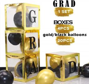 img 2 attached to 4Pcs Graduation Party Decoration Boxes With GRAD Balloons - Black Gold & 20Pcs Latex Balloons For Grad Celebration Supplies.