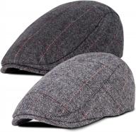 stay stylish and classic with our 2 pack newsboy hats for men - herringbone tweed wool blend flat cap, ideal for driving and a perfect addition to your wardrobe logo