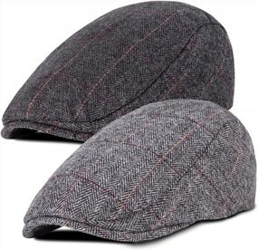 img 4 attached to Stay Stylish And Classic With Our 2 Pack Newsboy Hats For Men - Herringbone Tweed Wool Blend Flat Cap, Ideal For Driving And A Perfect Addition To Your Wardrobe