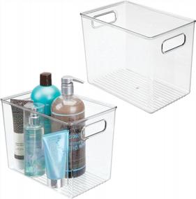 img 4 attached to 2-Pack Plastic Bathroom Storage Bins With Handles - Organize Soaps, Shampoos, Serums & More!