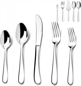 img 4 attached to Upgrade Your Dining Experience With HaWare'S Heavy Duty 45-Piece Silverware Set - Modern Cutlery And Serving Utensils For 8 People, Dishwasher Safe And Mirror Polished
