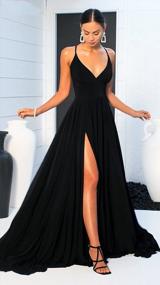img 1 attached to Satin V Neck Bridesmaid Dresses Long With Slit A Line Prom Evening Gown For Formal Events MARSEN