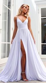 img 2 attached to Satin V Neck Bridesmaid Dresses Long With Slit A Line Prom Evening Gown For Formal Events MARSEN