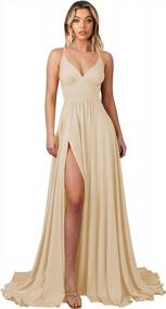 img 4 attached to Satin V Neck Bridesmaid Dresses Long With Slit A Line Prom Evening Gown For Formal Events MARSEN