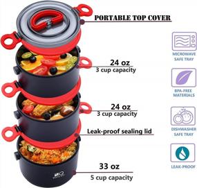 img 2 attached to 3-Tier Stackable BPA-Free Lunch Box With Built-In Spoon, Leakproof Microwave Safe Food Prep Container And Bag For Adults/Teens - Black