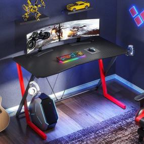 img 3 attached to 47-дюймовый эргономичный игровой стол VIPEK для домашнего офиса и игр на ПК — X-образная черно-красная рабочая станция для геймеров с подстаканником, крючком для наушников и двойным управлением кабелями