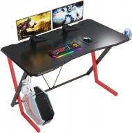 vipek 47-inch ergonomic gaming desk for home office and pc gaming - x-shaped black & red gamer workstation with cup holder, headphone hook, and double cable management logo