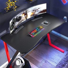 img 1 attached to 47-дюймовый эргономичный игровой стол VIPEK для домашнего офиса и игр на ПК — X-образная черно-красная рабочая станция для геймеров с подстаканником, крючком для наушников и двойным управлением кабелями