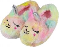 girls/kids cute unicorn slippers: warm plush fleece house slip-on shoes by tirzrro логотип