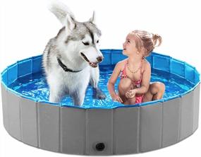 img 4 attached to 🐶 Jasonwell Складной бассейн для собак и животных - складной детский бассейн для собак, кошек и детей (48 дюймов в диаметре и 11,8 дюймов в высоту, серый)