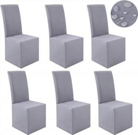 img 4 attached to 6-Piece Grey Stretch Waterproof Dining Chair Covers Long High Back Slipcovers For Dining Room Chairs.