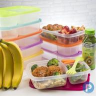 🍱 bento lunch box 3 compartment food containers - set of 6 storage meal prep for adults, toddler, kids, girls, and boys - includes free 2-in-1 fork/spoon & puzzle sandwich cutter - not suitable for liquids logo