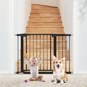 img 4 attached to 🚪 ALVOD Baby Gate for Stairs and Doorways: 40.55''-46'' & 29.53''-35'' Wide Auto Close Indoor Safety Gate for Baby and Pets, Easy Walk Thru with Door, Black