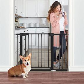 img 2 attached to 🚪 ALVOD Baby Gate for Stairs and Doorways: 40.55''-46'' & 29.53''-35'' Wide Auto Close Indoor Safety Gate for Baby and Pets, Easy Walk Thru with Door, Black