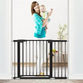 img 3 attached to 🚪 ALVOD Baby Gate for Stairs and Doorways: 40.55''-46'' & 29.53''-35'' Wide Auto Close Indoor Safety Gate for Baby and Pets, Easy Walk Thru with Door, Black