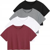 set of 4 xelky women's short sleeve crop tops - cotton, loose fit, and casual tee shirt for yoga, running, and workout - round neck design for maximum comfort логотип